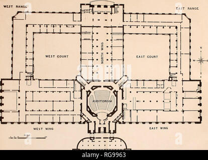 . Bollettino - Stati Uniti Museo Nazionale. La scienza. U. S. MUSEO NAZIONALE WEST BANGE entrata nord bollettino 80 PL. 25 EAST GAMMA. III! Ho in programma di storia di massa. Occupata principalmente come segue: Padiglione sud dall'auditorium; ala est dalla pianta di potere e di costruzione e riparazione di shop-s; ala nord dal vestibolo theentrance e hall, una sala per esposizioni e diverse sale espositive; ala ovest da laboratori, un vano portaoggetti per provini di alcolici e la proprietà e gli uffici di spedizione; est gamma dai laboratori, la libreria ana ufficio di builamgs aad manodopera; e gamma ovest dalla divisio Foto Stock