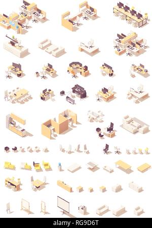 Isometrica del vettore di mobili per ufficio Illustrazione Vettoriale
