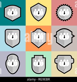 Stile di Piana degli schermi di protezione o i badge con un icona del team, illustrazione vettoriale Illustrazione Vettoriale