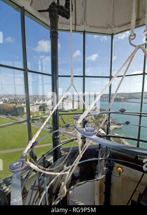 Smeaton's Tower su Plymouth Hoe. Famosa attrazione turistica. Precedentemente noto come un faro di Eddystone Foto Stock