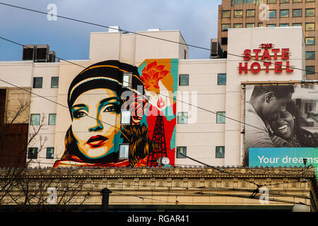SEATTLE, NELLO STATO DI WASHINGTON - Gennaio 2019 - vista sullo skyline di Seattle al tramonto, affacciato sulla Baia di Elliot, Puget Sound a Seattle, Washington, Stati Uniti d'America in Foto Stock