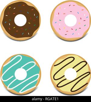 Set di dolci ciambelle vetrata con topping icona vettore Illustrazione Vettoriale