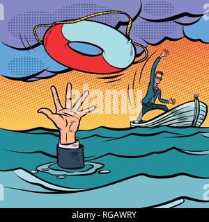 Imprenditore e lifeline. Salvataggio del business. assicurazioni sulla vita Illustrazione Vettoriale