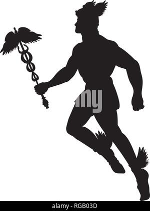 Hermes dio greco mitologia silhouette fantasia di simbolo Illustrazione Vettoriale