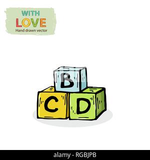 Cubi di vettore di blocchi giocattolo per bambini isolato su uno sfondo bianco. Illustrazione Vettoriale