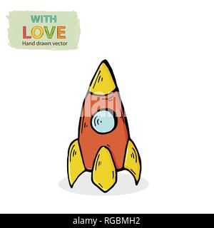 Astronave.Vettore razzo per bambini. Cartone animato per bambini trasporto giocattolo Illustrazione Vettoriale