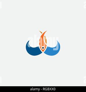 Pesci saltare in acqua icona vettore logo design Illustrazione Vettoriale