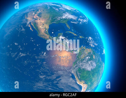 Cartina Fisica del mondo, vista satellitare dell America centrale. Globo. Emisfero. Rilievi e oceani. Il rendering 3d. La Nasa Foto Stock