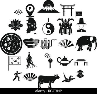 Asian cose set di icone, stile semplice Illustrazione Vettoriale
