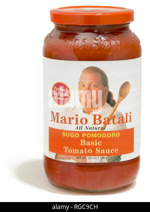 Mario Batali sugo per la pasta jar fotografato su bianco Foto Stock
