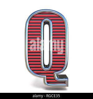 Metallo linee rosse font Letter Q 3D render illustrazione isolati su sfondo bianco Foto Stock