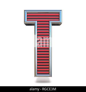 Metallo linee rosse font Letter T 3D render illustrazione isolati su sfondo bianco Foto Stock