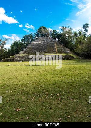 America centrale, il Belize, la penisola dello Yucatan, New River, Lamanai, Maya rovina, Jaguar tempio Foto Stock