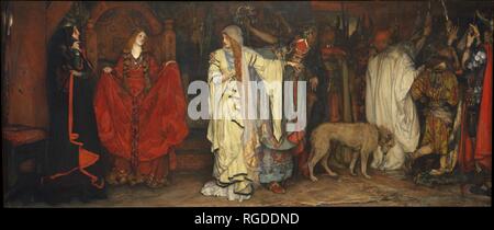 " King Lear," Atto I, Scena I. Artista: Edwin Austin Abbey (American, Philadelphia, Pennsylvania 1852-1911 Londra). Dimensioni: 54 1/4 x 127 1/4 in. (137,8 x 323.2 cm.). Data: 1898. Cordelia, l'eroina di Shakespeare la tragedia di Re Lear, sorge al centro di questa composizione, essendo appena stato oggetto di rinuncia da parte del padre nel gioco di apertura della scena. Il Re Lear è visto uscire a destra, accompagnato dai suoi assistenti. Mentre il simpatico re di Francia si piega a baciare la mano, Cordelia affronta sue sorelle più anziane, Regan e Goneril, che hanno alienato il loro padre da lei. Abbazia, nato a Phila Foto Stock