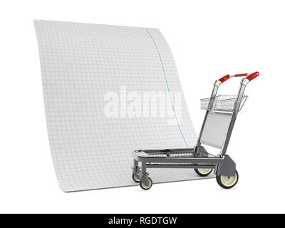 3d illustrazione di matal carrello della spesa con un salto elenco isolato su whitey. Foto Stock