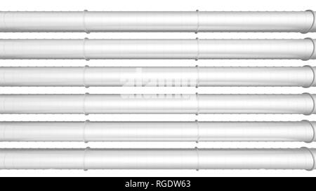 Fila di bianco condutture industriali isolati su sfondo bianco Foto Stock