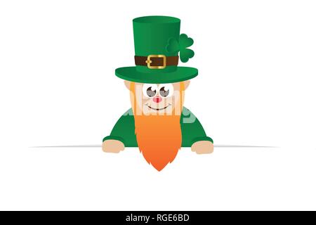 Carattere leprechaun cartoon con barba rossa e verde con cappello di copia dello spazio per il vostro messaggio illustrazione vettoriale EPS10 Illustrazione Vettoriale