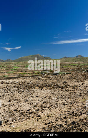 Vista guardando attraverso il deserto Rubicone, Playa Blnca, Lanzarote, Isole Canarie, Spagna. Foto Stock