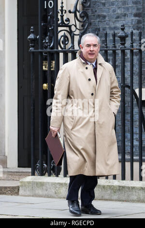 Londra, Regno Unito. Il 29 gennaio, 2019. Geoffrey Cox QC MP, Procuratore Generale, lascia 10 Downing Street a seguito di una riunione del gabinetto il giorno delle votazioni in Aula dei comuni sugli emendamenti al Primo Ministro Theresa Maggio finale del ritiro Brexit accordo che potrebbe determinare il contenuto della prossima fase di negoziati con l'Unione europea. Credito: Mark Kerrison/Alamy Live News Foto Stock