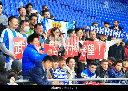 Barcellona, Spagna. Il 29 gennaio, 2019. Wu Lei è presentato come un nuovo RCD Espanyol player del RCD Stadium Credito: Joma/Alamy Live News Foto Stock