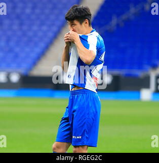 Barcellona, Spagna. Il 29 gennaio, 2019. Wu Lei è presentato come un nuovo RCD Espanyol player del RCD Stadium Credito: Joma/Alamy Live News Foto Stock