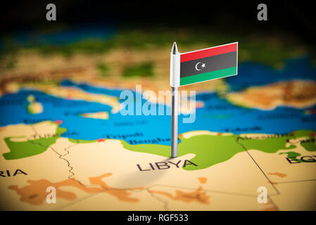 Libia marcati con un contrassegno sulla mappa Foto Stock