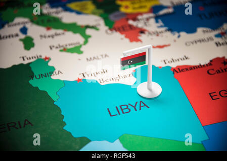 Libia marcati con un contrassegno sulla mappa Foto Stock