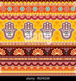 Il pakistan o indiano arte carrello vector pattern senza soluzione di continuità con la HAMSA mani, decorativi carrello design floreale di fiori e di forme astratte Illustrazione Vettoriale