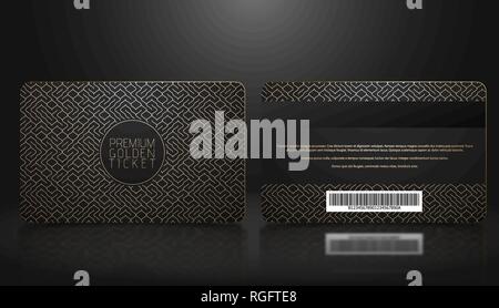 Template vettoriale di appartenenza o nero di fedeltà VIP card con lusso golden disegno geometrico. Fronte e retro design presentazione. Membro Premium, articoli da regalo Illustrazione Vettoriale