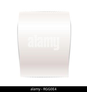 Vuoto realistico ricevuta di vendita, bianco shopping bill senza testo. Carta di controllo finanziario mockup isolato su bianco Illustrazione Vettoriale