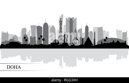 Doha skyline della città sullo sfondo di silhouette, illustrazione vettoriale Illustrazione Vettoriale