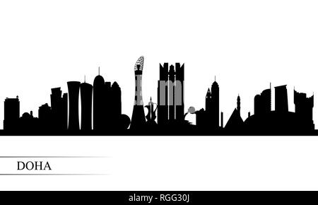 Doha skyline della città sullo sfondo di silhouette, illustrazione vettoriale Illustrazione Vettoriale