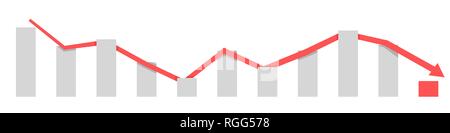 Finanza aziendale grafico di crisi con la freccia rossa. Errore Fail grafico stile piatto illustrazione vettoriale Illustrazione Vettoriale