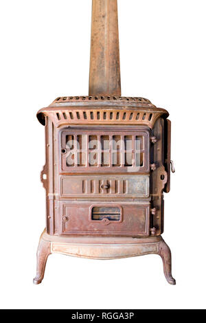 Legno antico fornello su sfondo bianco Foto Stock