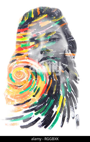 Paintography. Fotografia Portrait combinato con dipinto a mano opere d'arte. Foto Stock