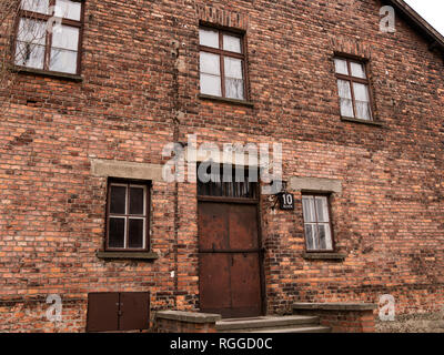 Il blocco 10, esperimento medico blocco, concentrazione di Auschwitz e lo sterminio camp, Oswiecim, Polonia Foto Stock