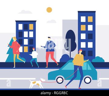 Le persone che eseguono - piatto stile design illustrazione colorata Illustrazione Vettoriale