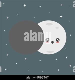 Cartoon carino vettore eclissi lunare concetto illustrazione Illustrazione Vettoriale