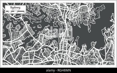 Sydney Australia mappa di città in stile retrò. Mappa di contorno. Illustrazione Vettoriale. Illustrazione Vettoriale