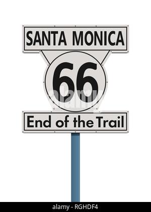 Illustrazione Vettoriale della Santa Monica Route 66 fine del sentiero cartello stradale Illustrazione Vettoriale