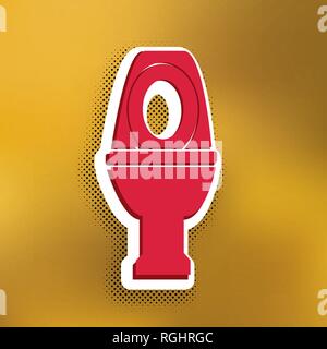 Servizi igienici segno illustrazione. Vettore. Icona Magenta con ombre più scure, adesivo bianco e nero popart ombra su sfondo dorato. Illustrazione Vettoriale