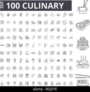 Culinario linea modificabile icone, 100 set di vettore, raccolta. Culinario contorno nero illustrazioni, segni, simboli Illustrazione Vettoriale