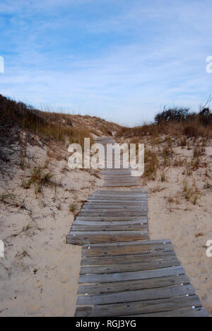 Il Boardwalk attraverso le dune di sabbia vicino Sandbridge spiaggia di Virginia Beach, Virginia Foto Stock