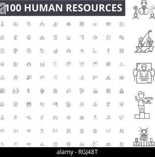 Risorse umane linea modificabile icone, 100 set di vettore, raccolta. Risorse umane contorno nero illustrazioni, segni, simboli Illustrazione Vettoriale