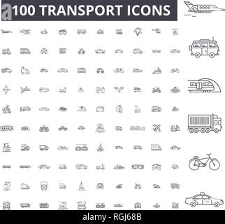 Trasporti linea modificabile icone, 100 set di vettore, raccolta. Trasporto contorno nero illustrazioni, segni, simboli Illustrazione Vettoriale