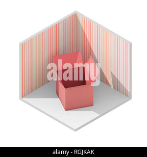 3D rendering isometrica illustrazione di aprire vuota la casella rossa Foto Stock