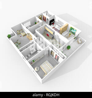 3D Interni rendering illustrazione di arredato appartamento home Foto Stock