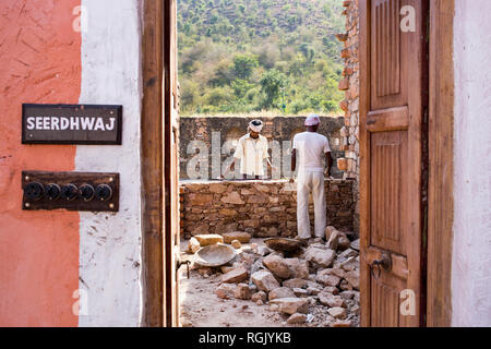 India Rajasthan, Alwar, Heritage Hotel Ram Bihari, palazzo sito in costruzione Foto Stock