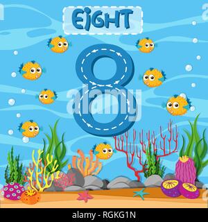 Numero di guida per il tracciamento di otto fogli di lavoro illustrazione Illustrazione Vettoriale