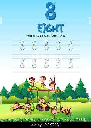 Numero otto fogli di lavoro di tastatura illustrazione Illustrazione Vettoriale